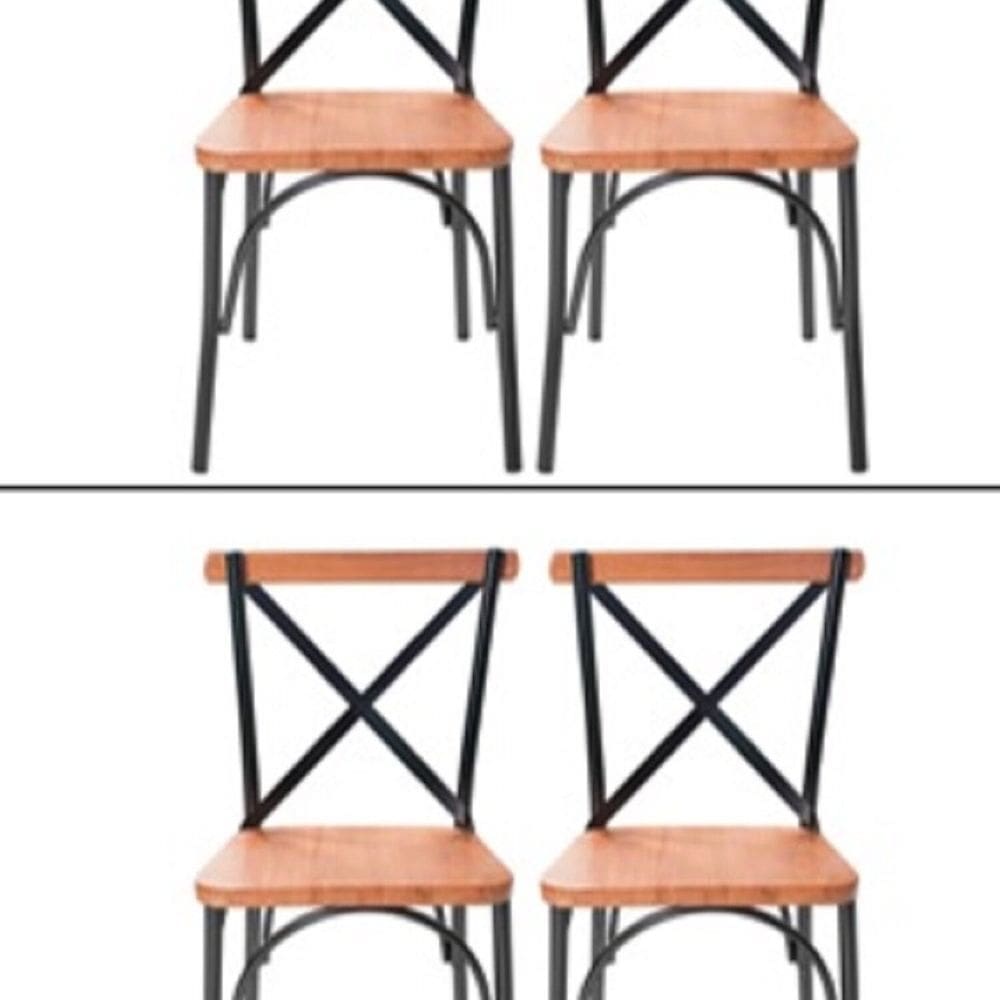 Conjunto 4 Cadeiras Industrial Aço Madeira Maciça Laís Castanho