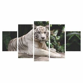 Kit Quadros Mosaico Mdf Tigre Branco Na Floresta 115X60Cm