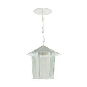 Lustre Pendente Blumenau Colonial Sextavado Vidro Liso E27 Bivolt Branco
