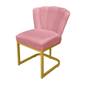 Cadeira Pétala Veludo Rosa com Base de Ferro Dourada - Vallisa Decor