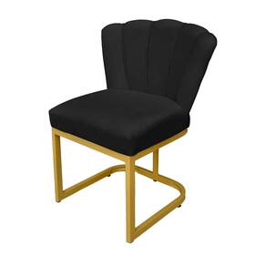 Cadeira Flor para Consultório Veludo Preto Base de Ferro Dourada - Vallisa Decor