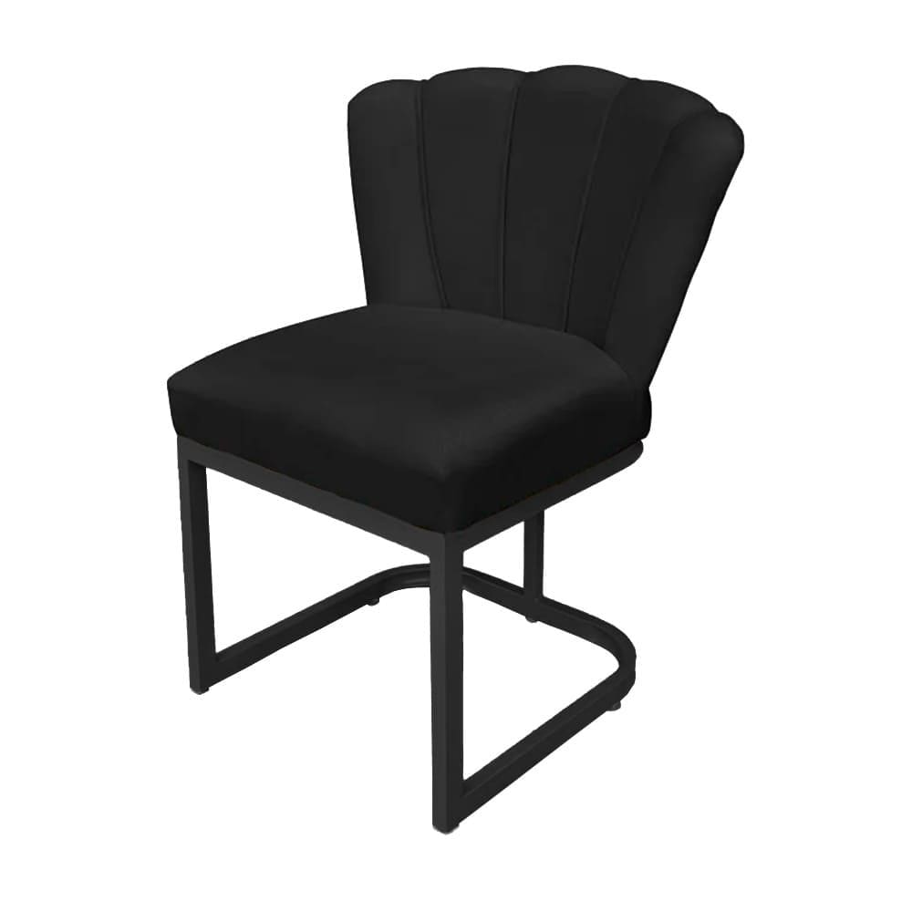 Cadeira Pétala Veludo Preto com Base Industrial Preta - Vallisa Decor