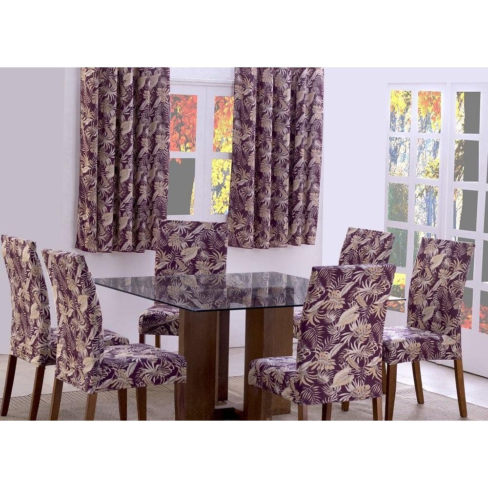 Capas De Cadeira 06 Lugares Floral Vinho