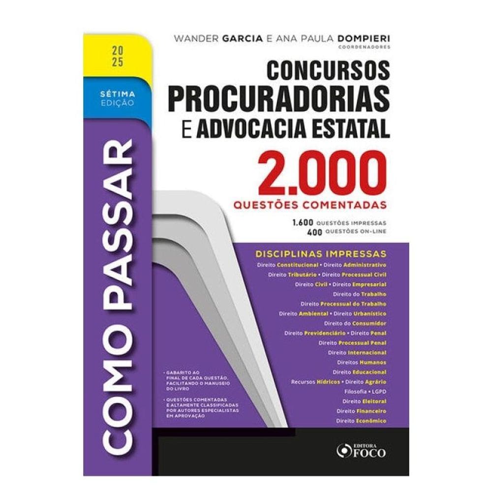 Como Passar Em Concursos De Procuradorias E Adv. Estatal - 2.000 Questões Comentadas - 7ª Ed - 2025
