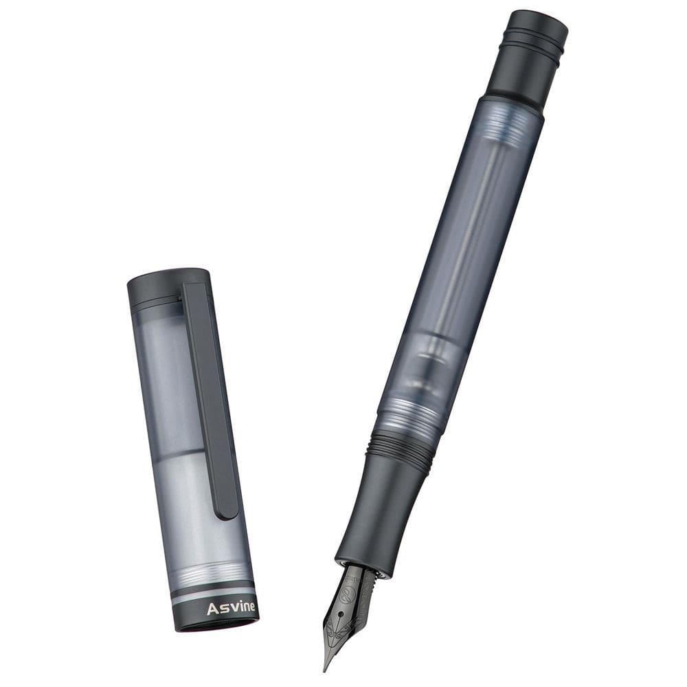 Caneta-tinteiro Asvine V200 Titanium com enchimento a vácuo preta