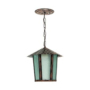 Lustre Pendente Blumenau Colonial Sextavado Vidro Pontilhado Cobre E27 Bivolt