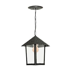Lustre Pendente Blumenau Colonial Quadrado Vidro Liso E27 Bivolt Preto Fosco