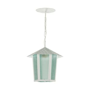Lustre Pendente Blumenau Colonial Sextavado Vidro Pontilhado E27 Bivolt Branco
