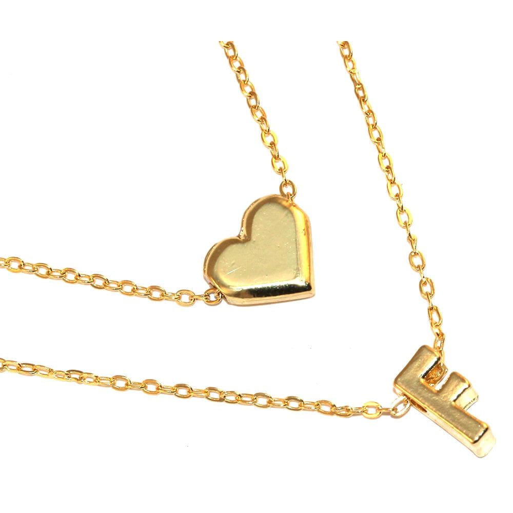 Colar Cordão Duplo Minha Inicial F Coração Folheado Ouro 18k