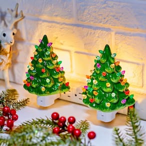 Árvore de Natal de cerâmica Night Light Brightown, 6 polegadas, pacote com 2