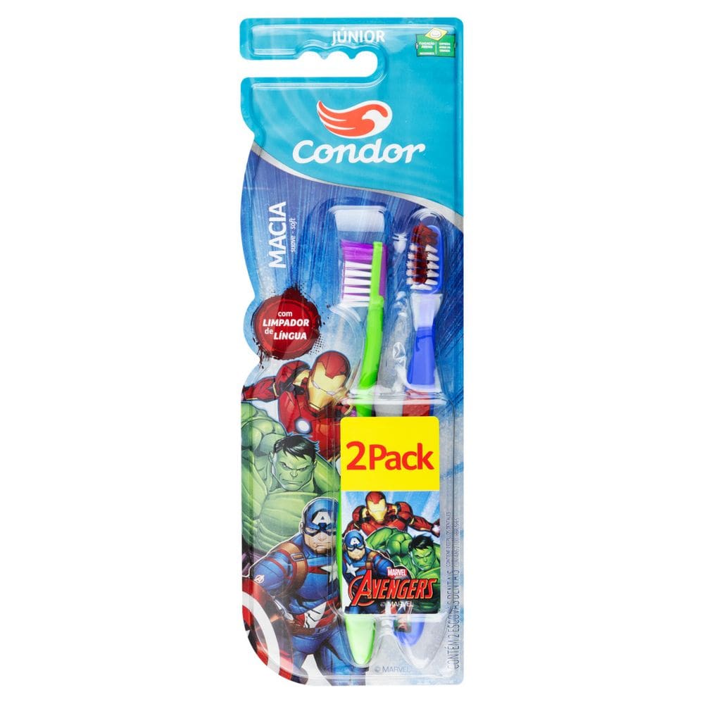 Escova Dental Macia Avengers Condor Júnior Cabeça P Leve 2 Pague 1 Unidade