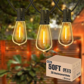 Luzes de corda externas Achin 50 pés LED reguláveis ST38 Warm