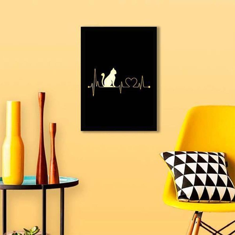 Quadro Gato Sinal Vital 24X18Cm - Com Vidro - Madeira Preta