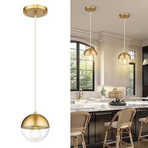 Luminária pendente LMS Modern de 15 cm em ouro escovado com vidro transparente