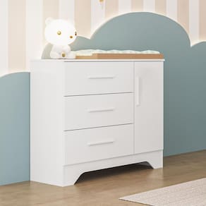 CÃ´moda Infantil 3 Gavetas 1 Porta 100MDF Popy Retro Peroba