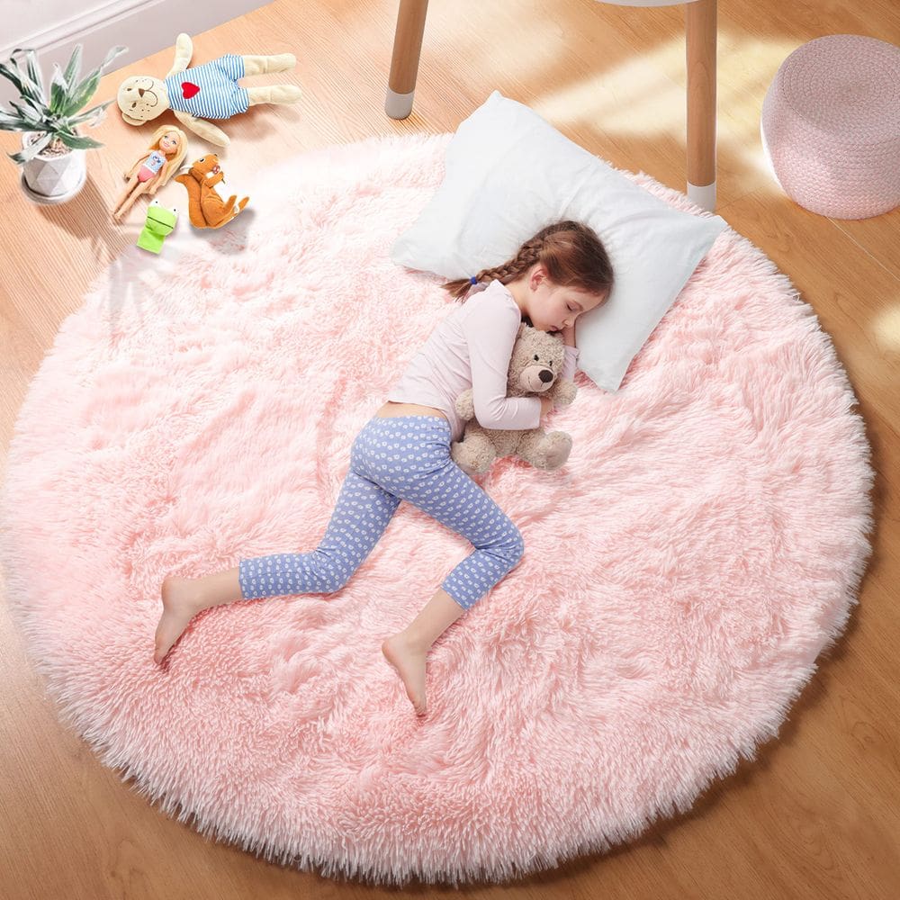 Tapete Area PAGISOFE rosa redondo para meninas, quarto infantil, quarto de 4 pés