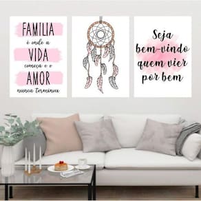 Kit 3 Quadros Família Filtro Dos Sonhos 60X40Cm Branca