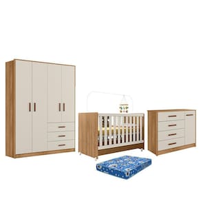 Dormitório Infantil Pérola Guarda Roupa, Cômoda e Berço com Colchão Baby Physical - Peternella Móveis