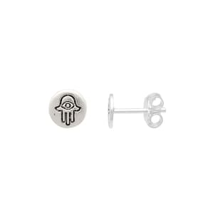 Brinco Prata Envelhecido Redondo Liso 6Mm Com Mão Fatima