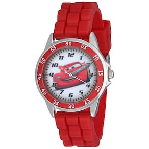 Relógio Accutime Cars Kids analógico prateado com pulseira vermelha