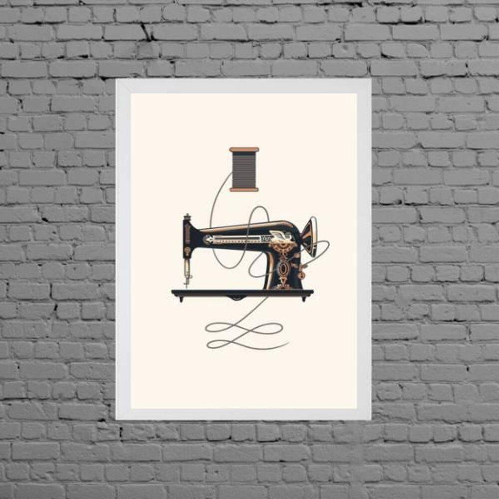 Quadro Vintage Máquina Costura 45X34Cm Vidro Moldura Branca