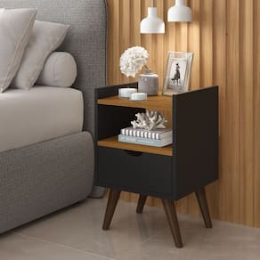 Mesa de Cabeceira Alice Mdf Decoração Quarto Preto Freijó