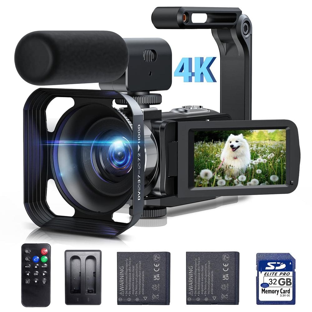 Câmera de vídeo: filmadora, 4K, 42 MP, vlogging no YouTube com microfone e 2 morcegos