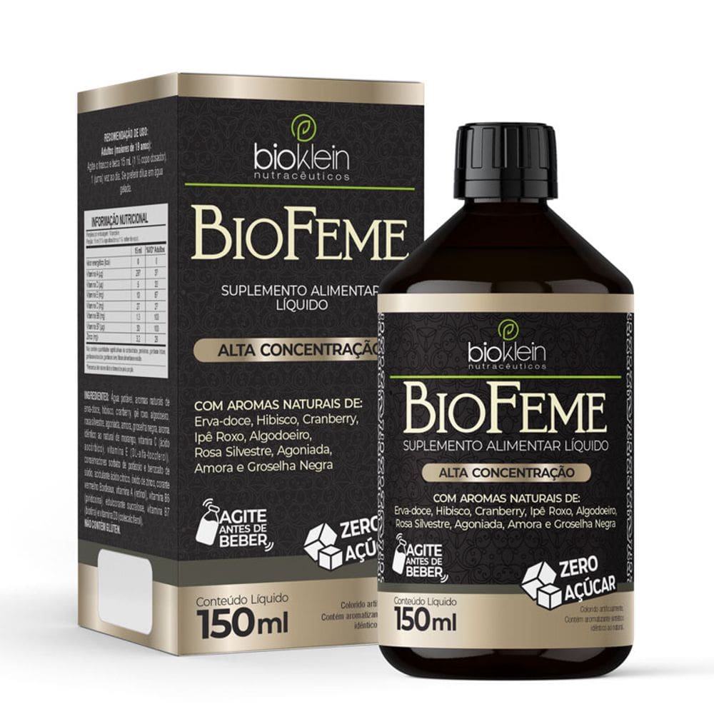 BioFeme 150ml Vitaminas A, D, E, C, B6, B7 e Zinco, Zero Açúcar, Bioklein