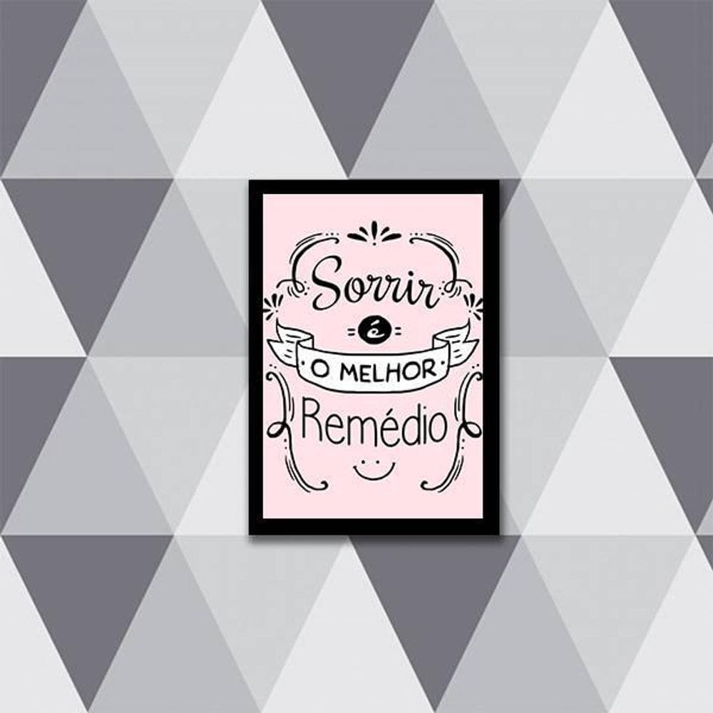 Quadro Sorrir É O Melhor Remédio 45X34Cm Com Vidro Preta