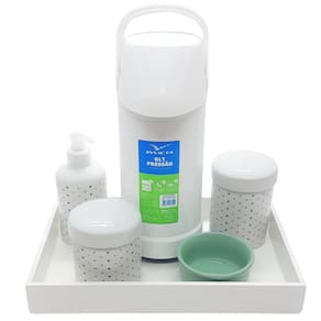 Kit higiene Poá 6 peças Porcelana Molh. Verde Bandeja Branca