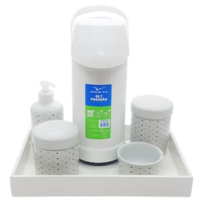 Kit higiene Poá 6 peças Porcelana - Molh.Poá Bandeja Branca