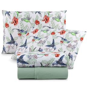 Jogo Cama Lençol Sonnet Casal Padrão Malha Estampada 100% Algodão 4 Peças - Beija Flor - Verde