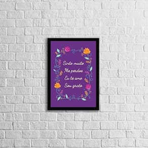 Quadro Hooponopono Te Amo Roxo 33X24Cm - Moldura Preta