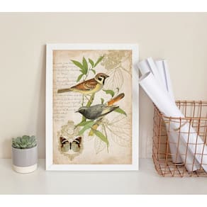 Quadro Decorativo Pássaros Vintage - Botânica 45x34cm