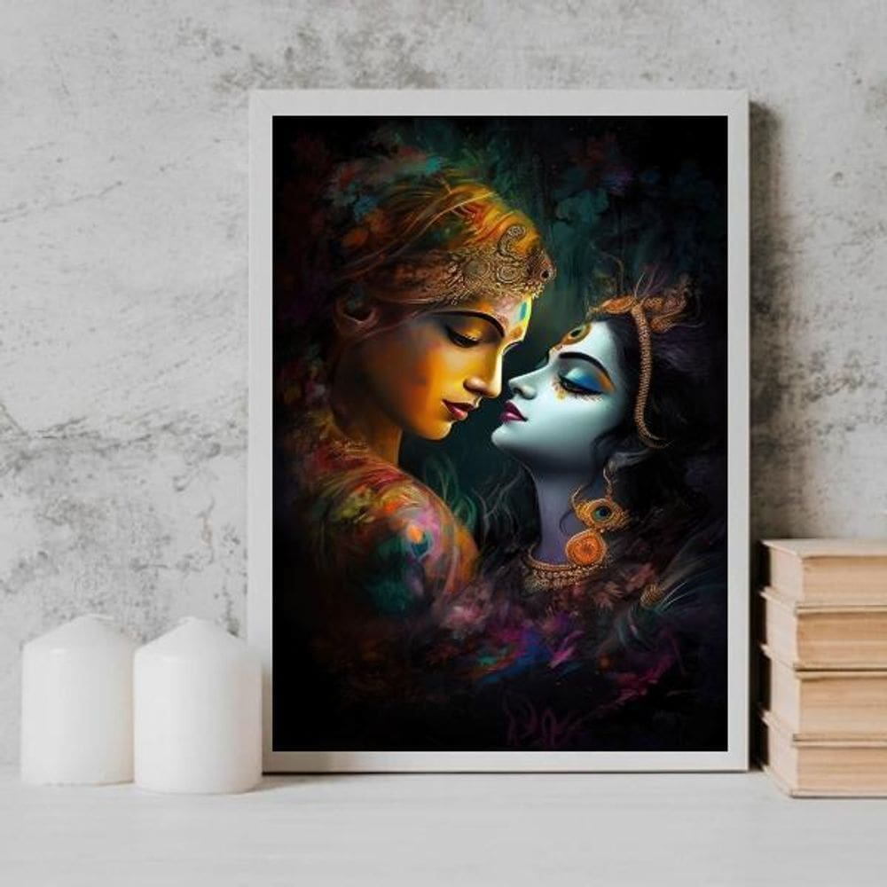 Quadro Lord Radha Krishna Love 45X34Cm - Com Vidro Branca