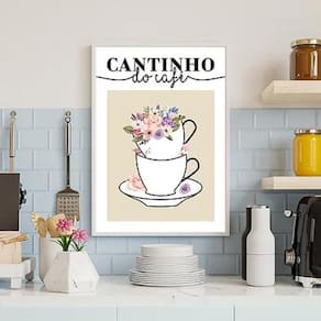 Quadro Cantinho Do Café Floral 33X24Cm - Madeira Branca