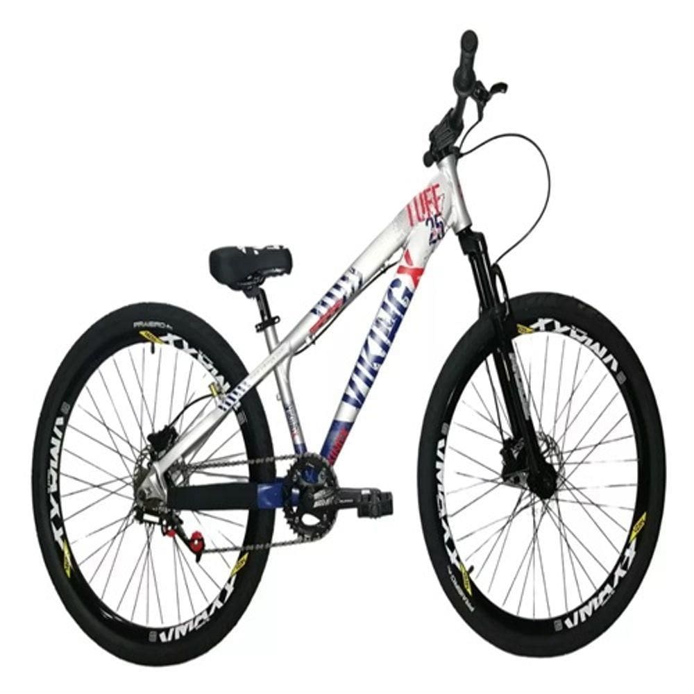 Bicicleta Vikingx Prata Azul Aro 26 Single Wheeling Freio Hidráulico