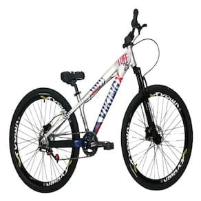 Bicicleta Vikingx Prata Azul Aro 26 Single Wheeling Freio Hidráulico