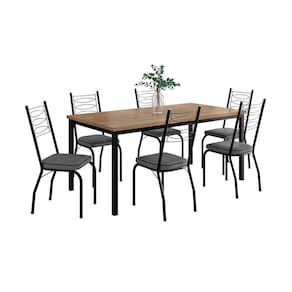 Conjunto de Mesa Retangular com Tampo de MDP Amadeirado e 6 Cadeiras Adriana Revestimento Sintético Platina e Preto