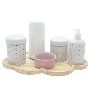 Kit higiene 6 peças Poá colorido Molh. Rosa - Bandeja Nuvem