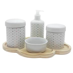 Kit higiene 5 peças Poá Colorido -Molh. Branca Bandeja Nuvem