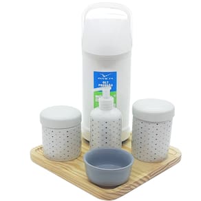Kit higiene Poá 6 pçs - Molh. Cinza Garrafa 500ml Porcelana