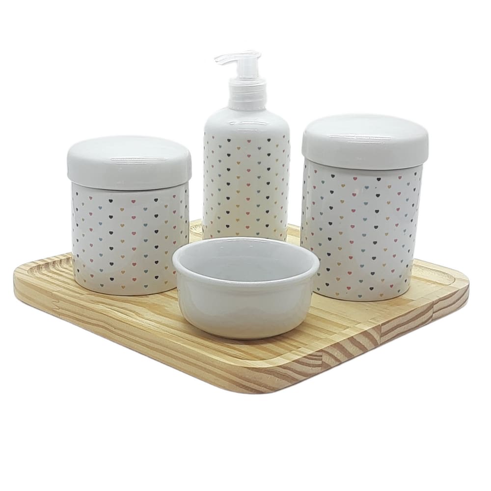 Kit higiene bebê Poá 5 pçs - Porcelana e Bdj Pinus