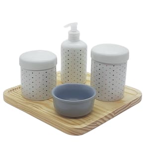 Kit higiene bebê Poá 5 pçs Molh. Cinza Porcelana e Bdj Pinus