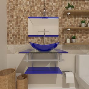 Gabinete De Vidro 60Cm Ac Com Cuba Oval - Azul Escuro