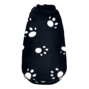 Roupa capa soft para cachorro preta patinhas branca GG