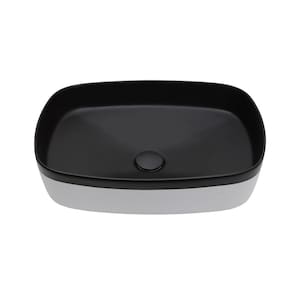 Cuba de Apoio para Banheiro Retangular Louça Cerâmica Coral Pingoo.casa - Preto e Branco