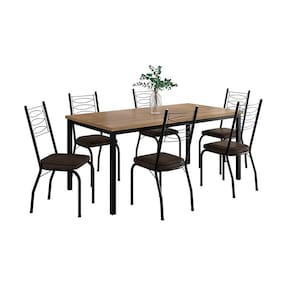 Conjunto de Mesa Retangular com Tampo de MDP Amadeirado e 6 Cadeiras Adriana Revestimento Sintético Imbuia e Preto