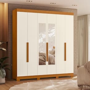 Guarda Roupa 6 Portas Espelho Mendes Cinamomo Off White