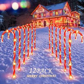 Decorações de Natal Candy Cane Lights Outdoor, pacote com 12
